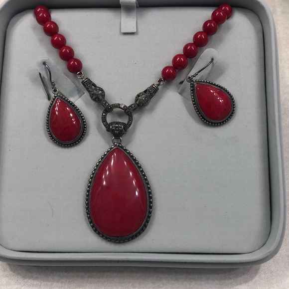 Stauer- Fire coral necklace and earring set - Picture 2 of 8
